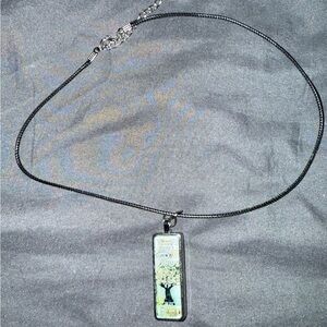 Black Pendant Necklace with Tree Design